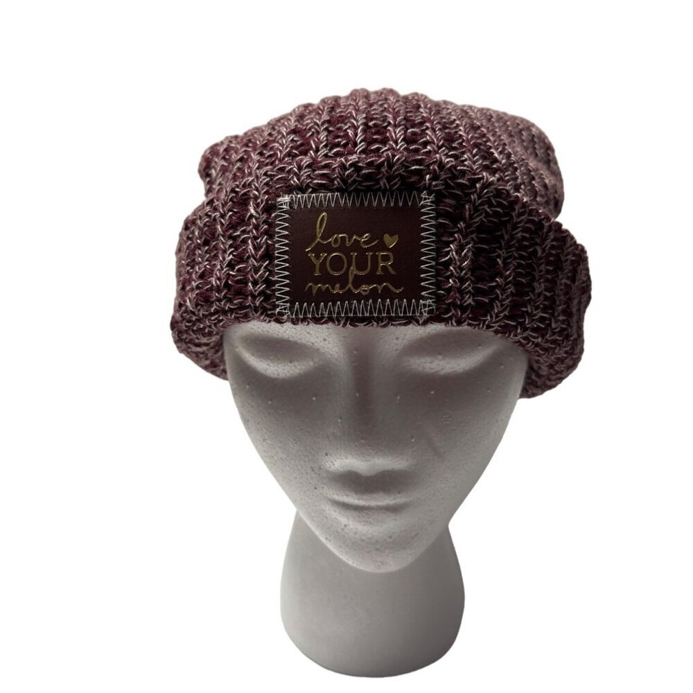 Love Your Melon Knit Hat Cuffed Purple and White Beanie